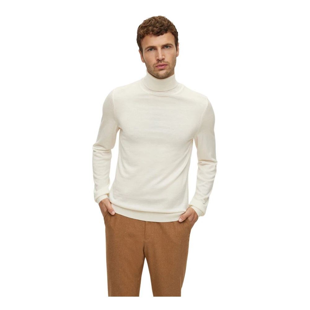 Boss Slim-Fit Rolkrags trui van zuivere wol White Heren
