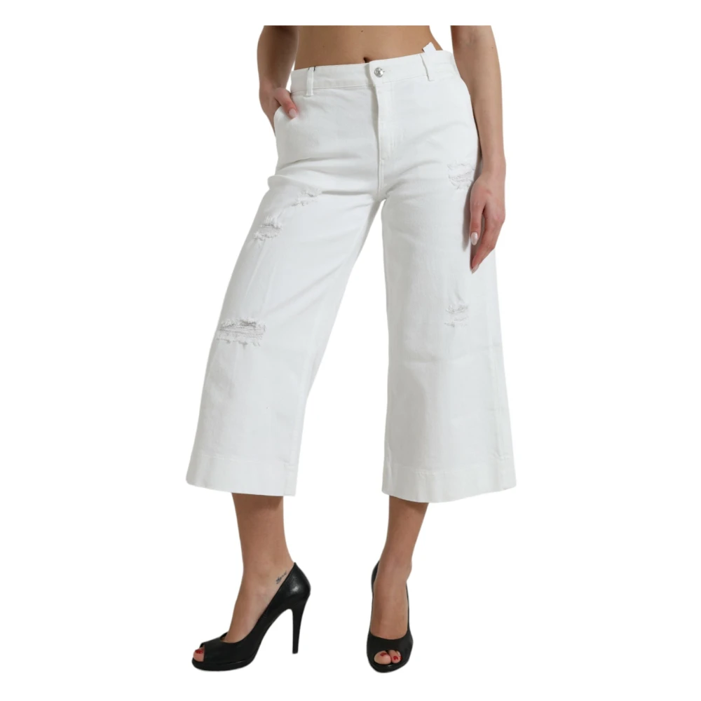 Dolce & Gabbana Witte Cropped Denim Jeans met rits White Dames