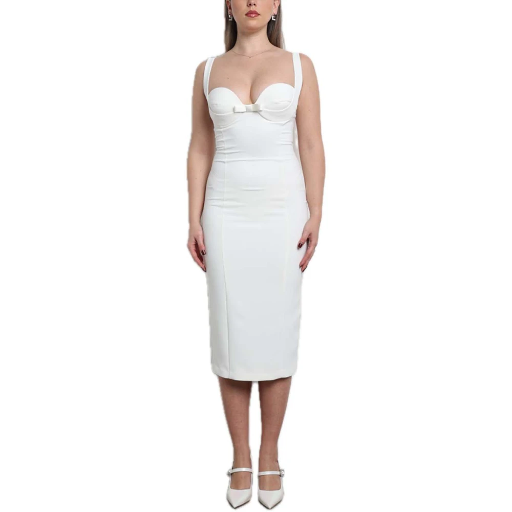 Elisabetta Franchi Midi jurk met split en strik White Dames
