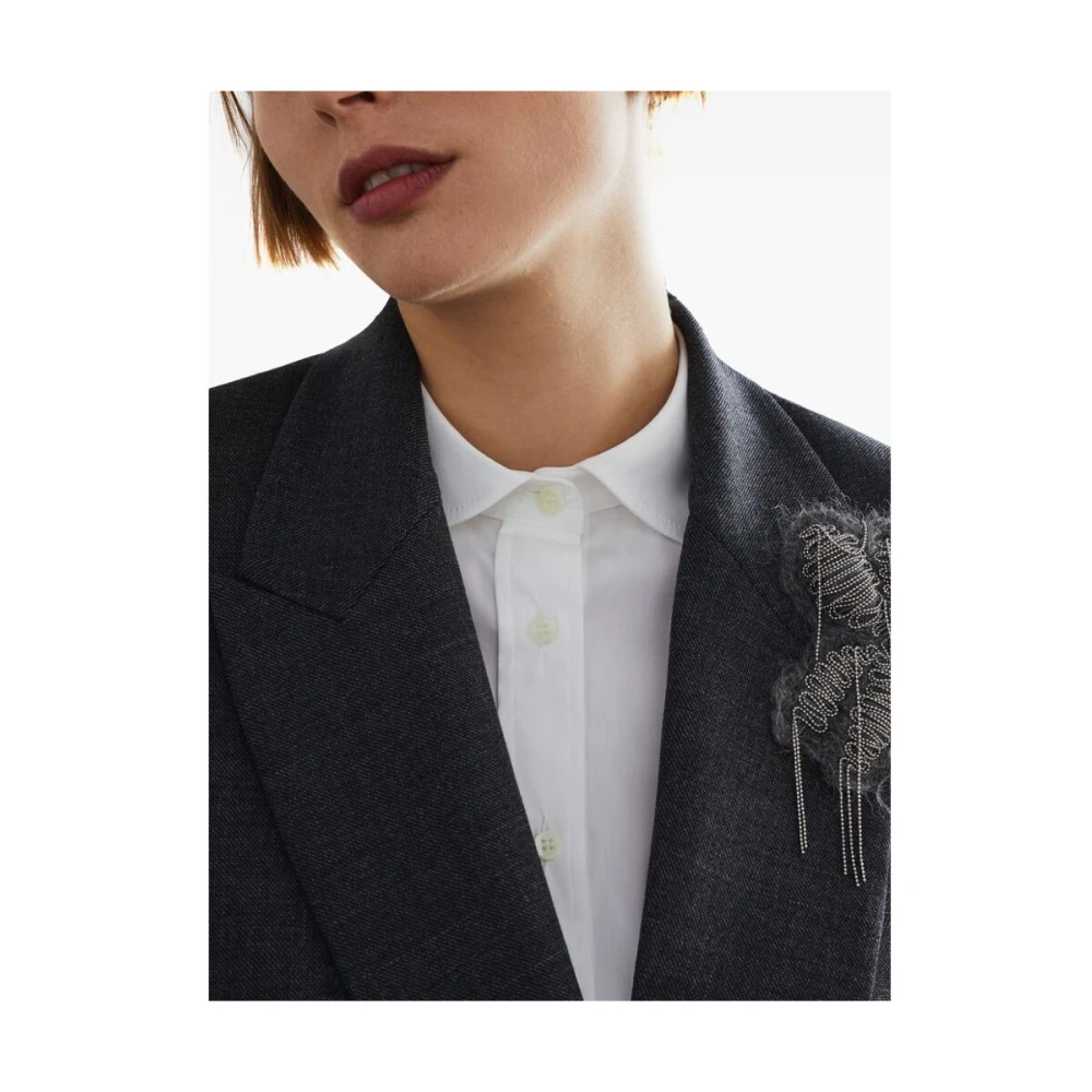 BRUNELLO CUCINELLI Donkergrijze Wolmix Bloemenjasje Gray Dames