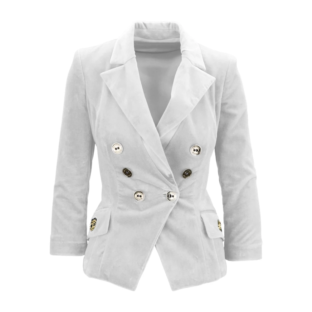 Elisabetta Franchi Gouden Knoop V-Hals Blazer White Dames