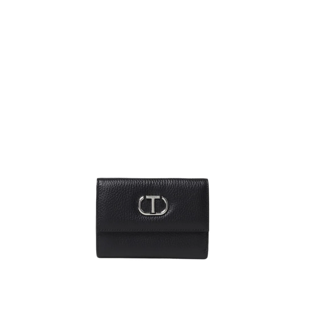 Twinset Zwarte Portemonnees met Vierkant Design en Metalen Ovale T Applicatie Black Dames