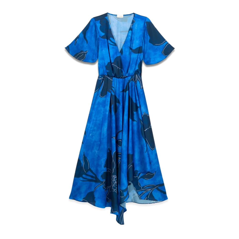 Oltre Satin Jurk met Bloemenpatroon Blue Dames