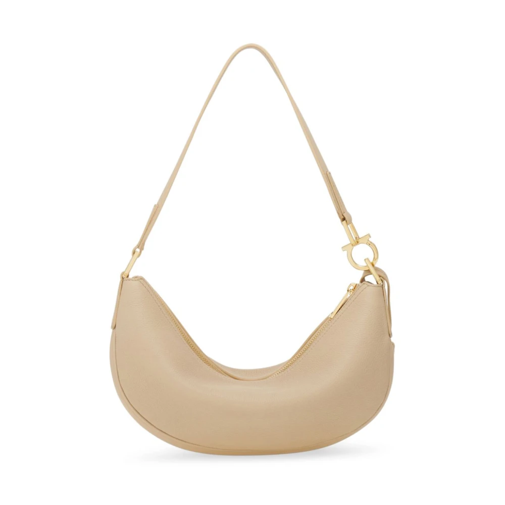 Salvatore Ferragamo Beige Gehamerde Leren Hobo Tas Beige Dames