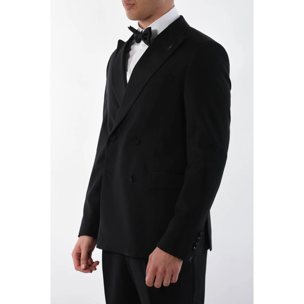 Paoloni Single Breasted Suits Black Heren