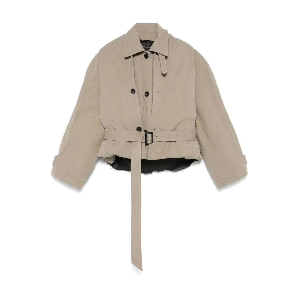 Balenciaga Vrouw Beige Dubbelrijige Jas Met Ceintuurmanchetten