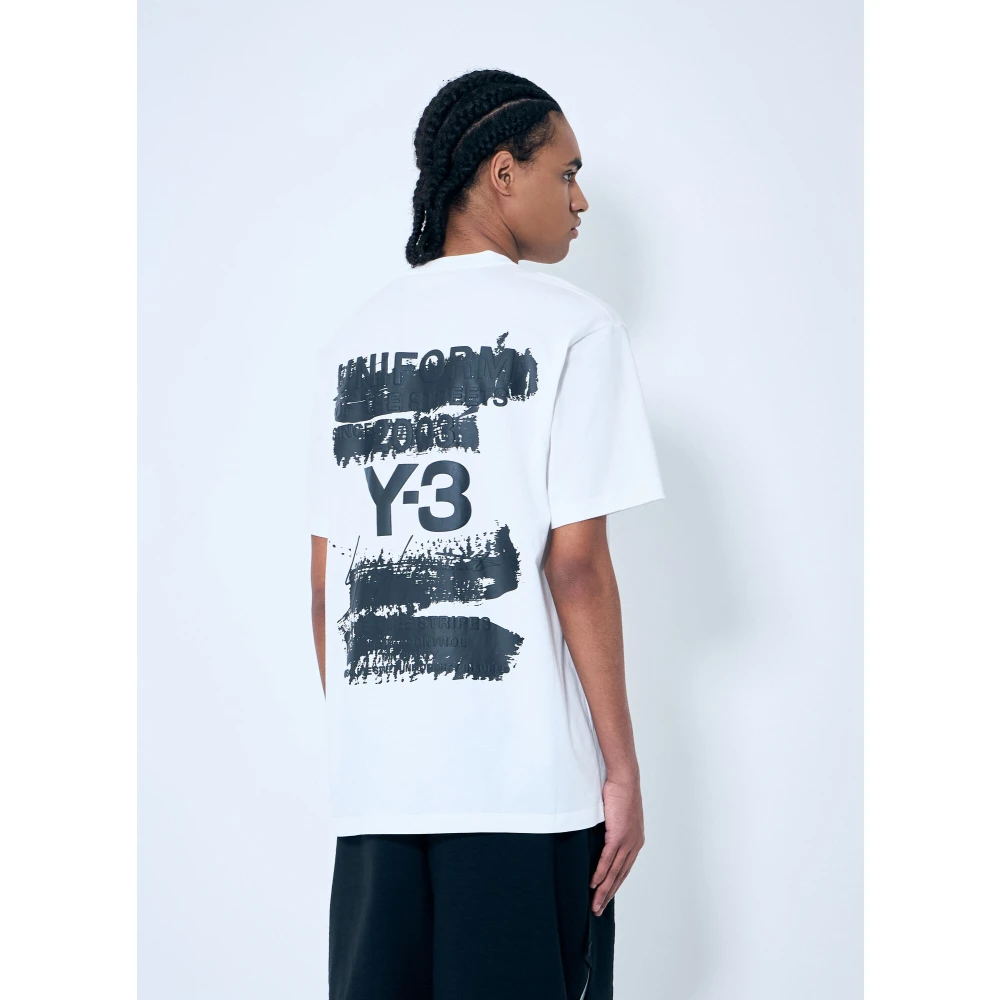 Y-3 Logo Print Crewneck T-Shirt White Heren