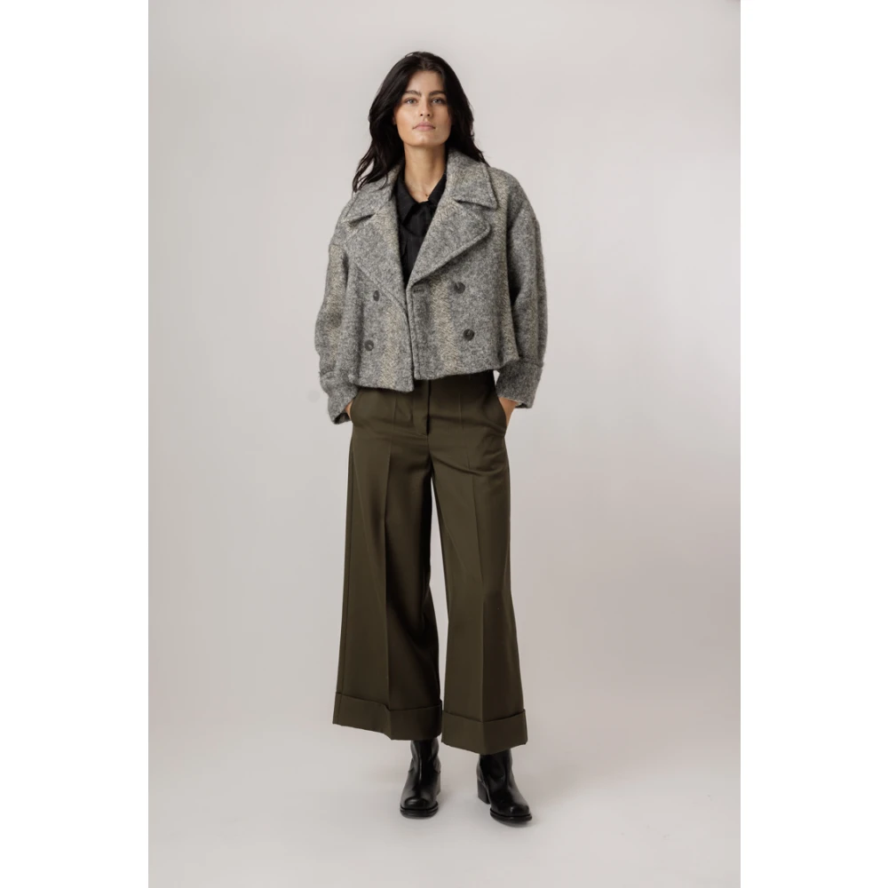 Momoni Grijze Oversized Wollen Jas Gray Dames