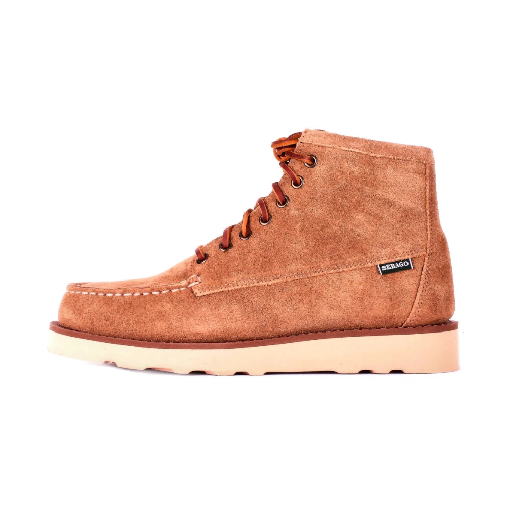 Sebago Men's Brown Suede Logo Boots Rubber Sole