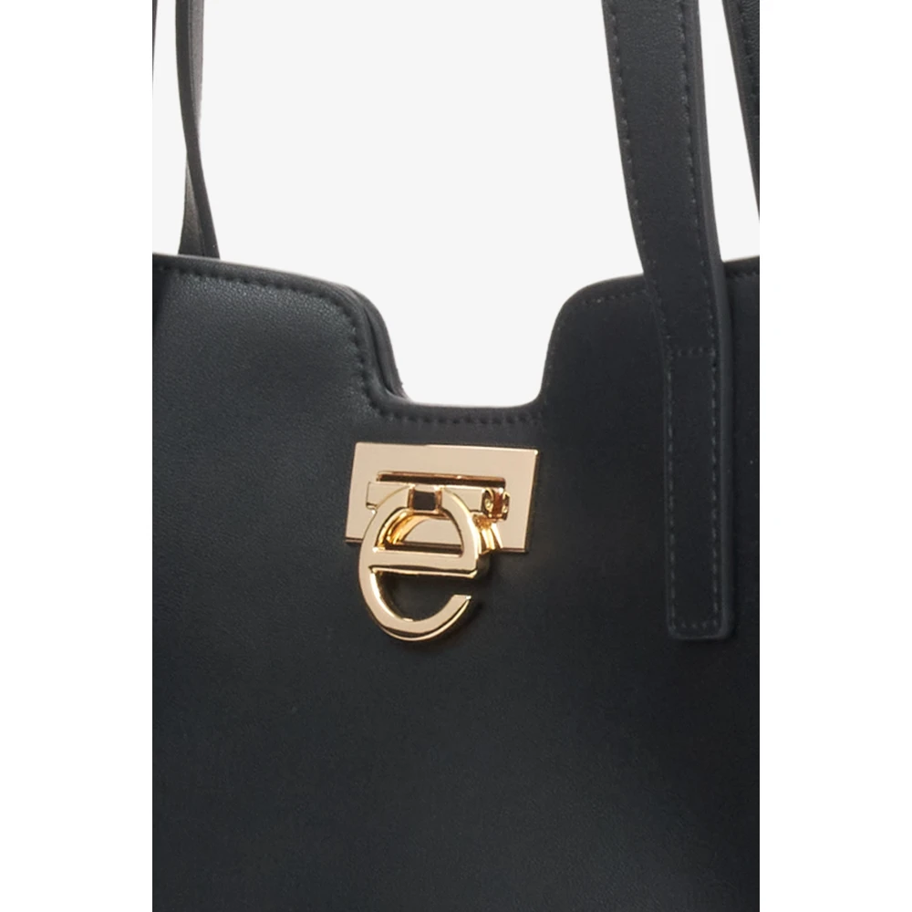 Estro Dames Zwarte Leren Shopper Tas met Gouden Hardware Er00115797 Black Dames