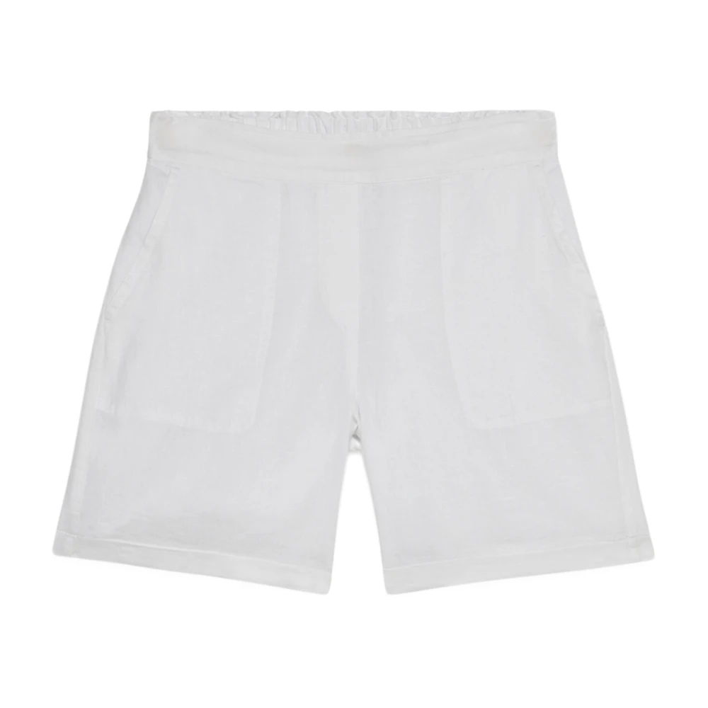 Oltre Linnen shorts met omgeslagen zoom White Dames
