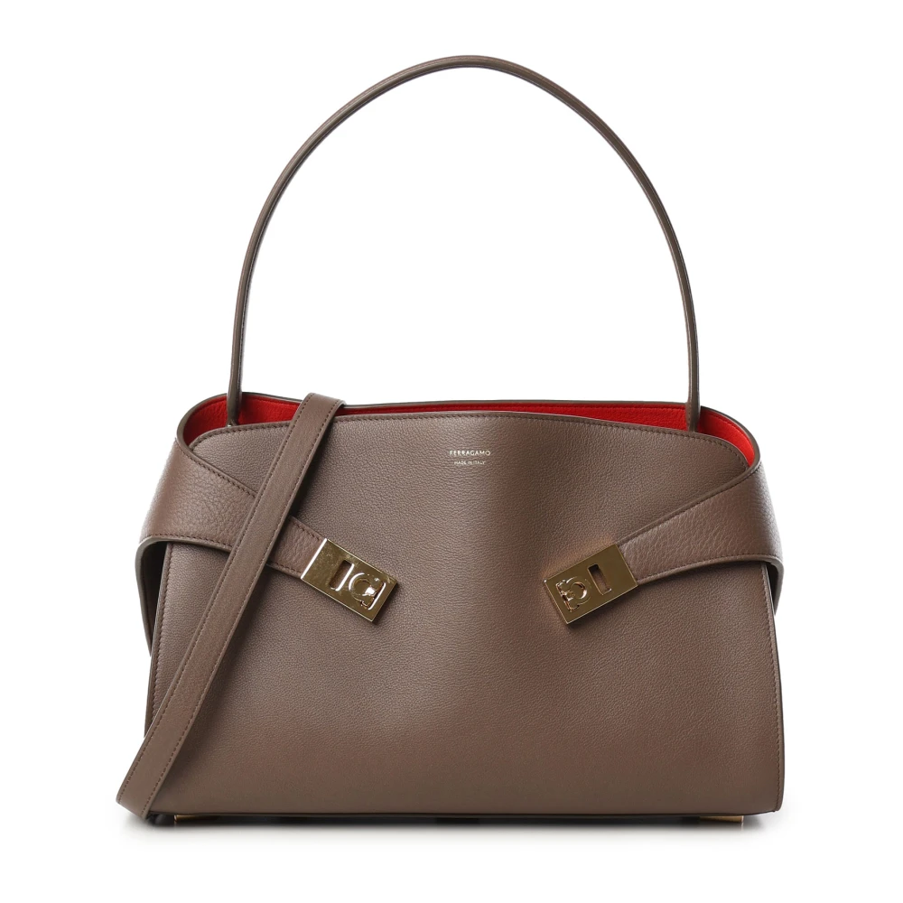 Salvatore Ferragamo Zachte schoudertas in Clay kalfsleer Brown Dames