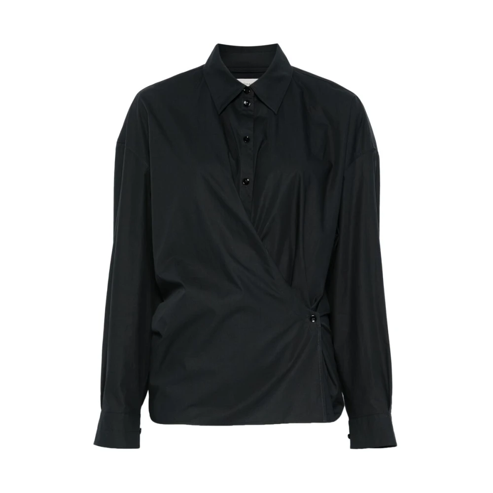 Lemaire Zwarte Knoopsluiting Drop Shoulder Shirt Black Dames