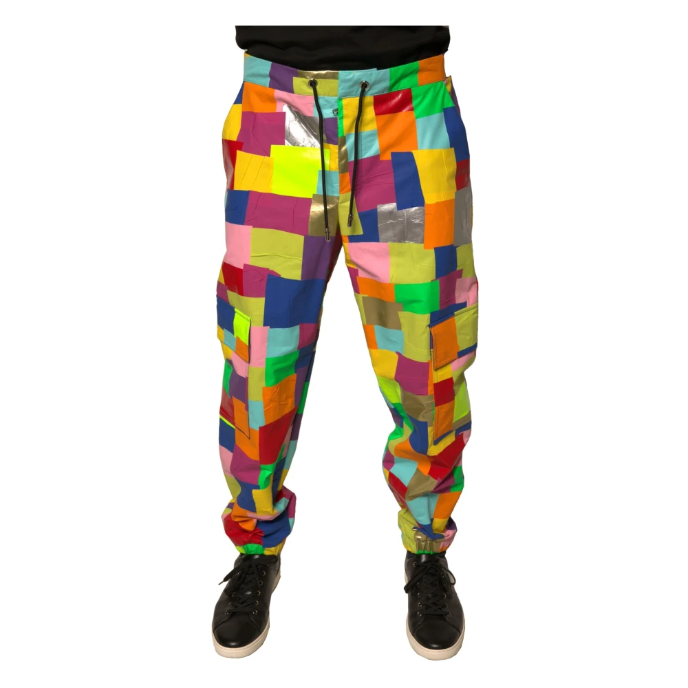 Dolce & Gabbana Herren Multicolor Bunte Patchwork Cargo Hose Mit Kordelzug