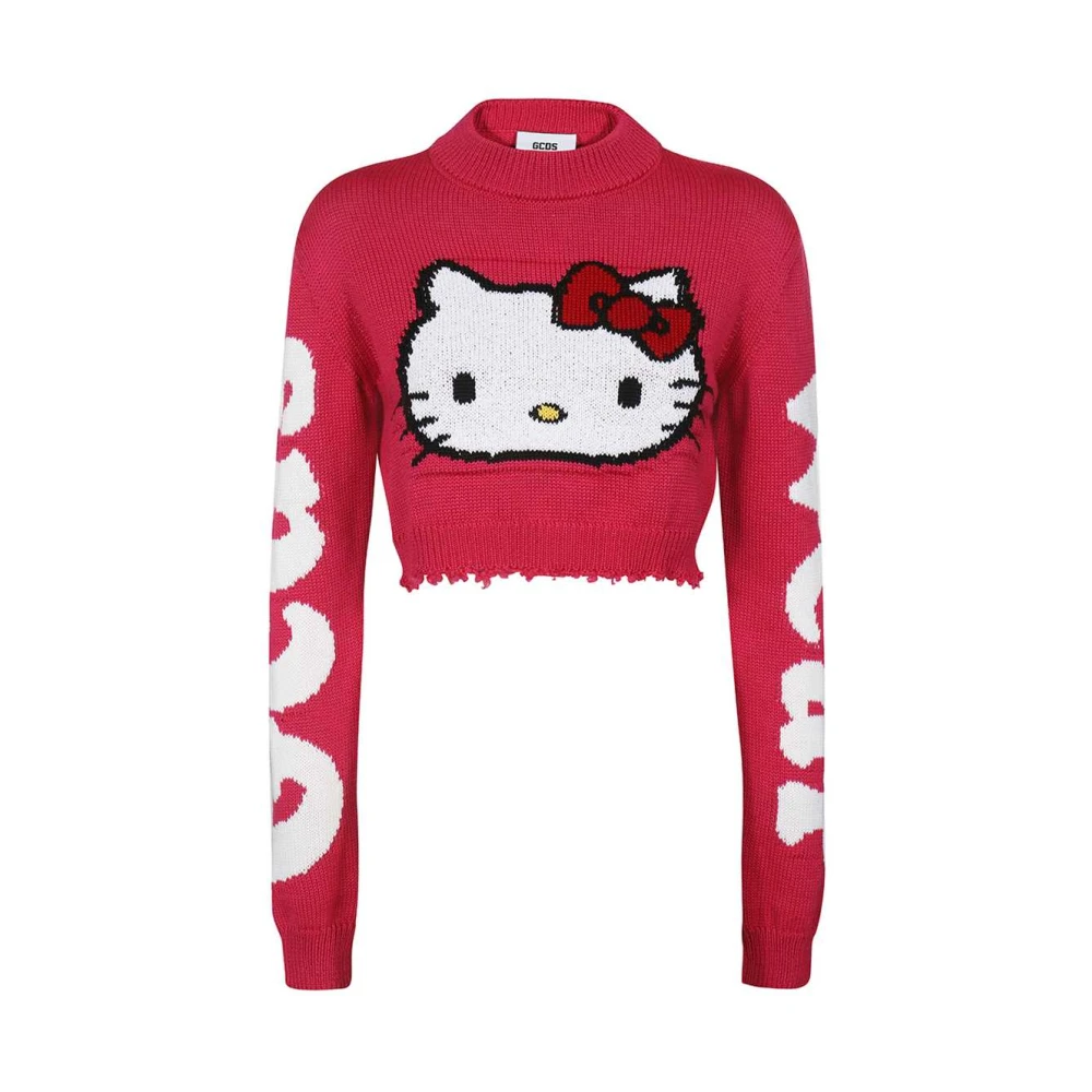 Gcds Intarsia Crew-Neck Sweater Pink Dames