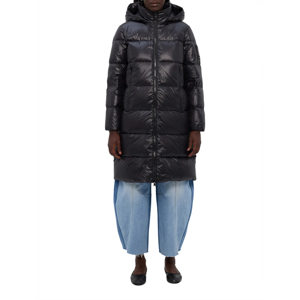 Emporio Armani Zwarte Puffer Lange Jas Black Dames