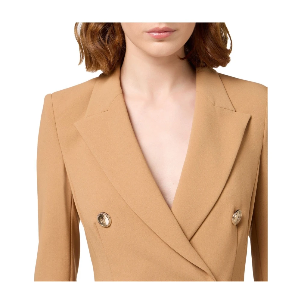 Elisabetta Franchi Bronzen Double-Breasted Ruffle Manteljurk Brown Dames