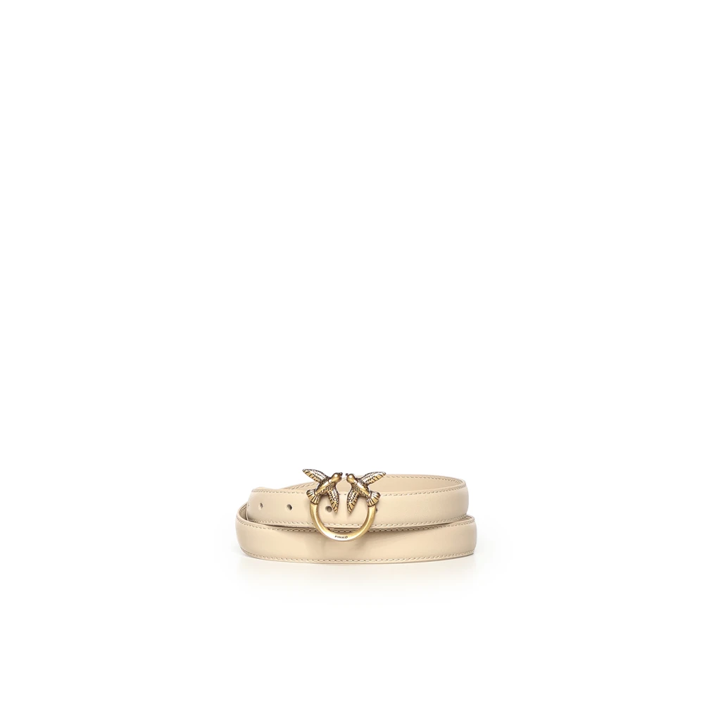 Pinko Love Birds Thin Leather Belt - Female - Belts - Beige - M - Accessories