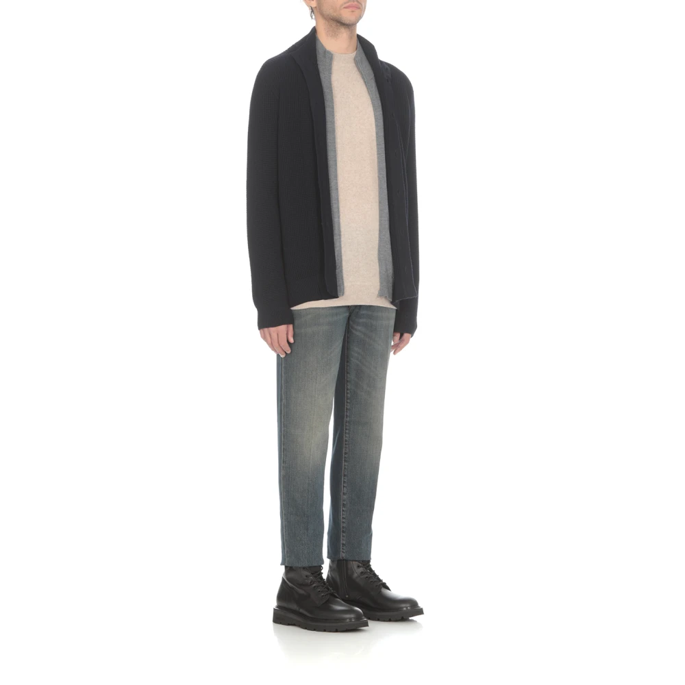 Fay Navy Blauwe Wollen Cardigan met Hoge Kraag Blue Heren