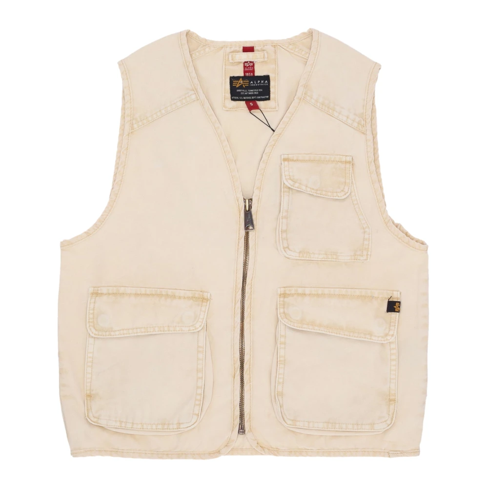 Alpha Industries Men's Beige Waistcoats, Xl, Vintage Denim Zip Vest White