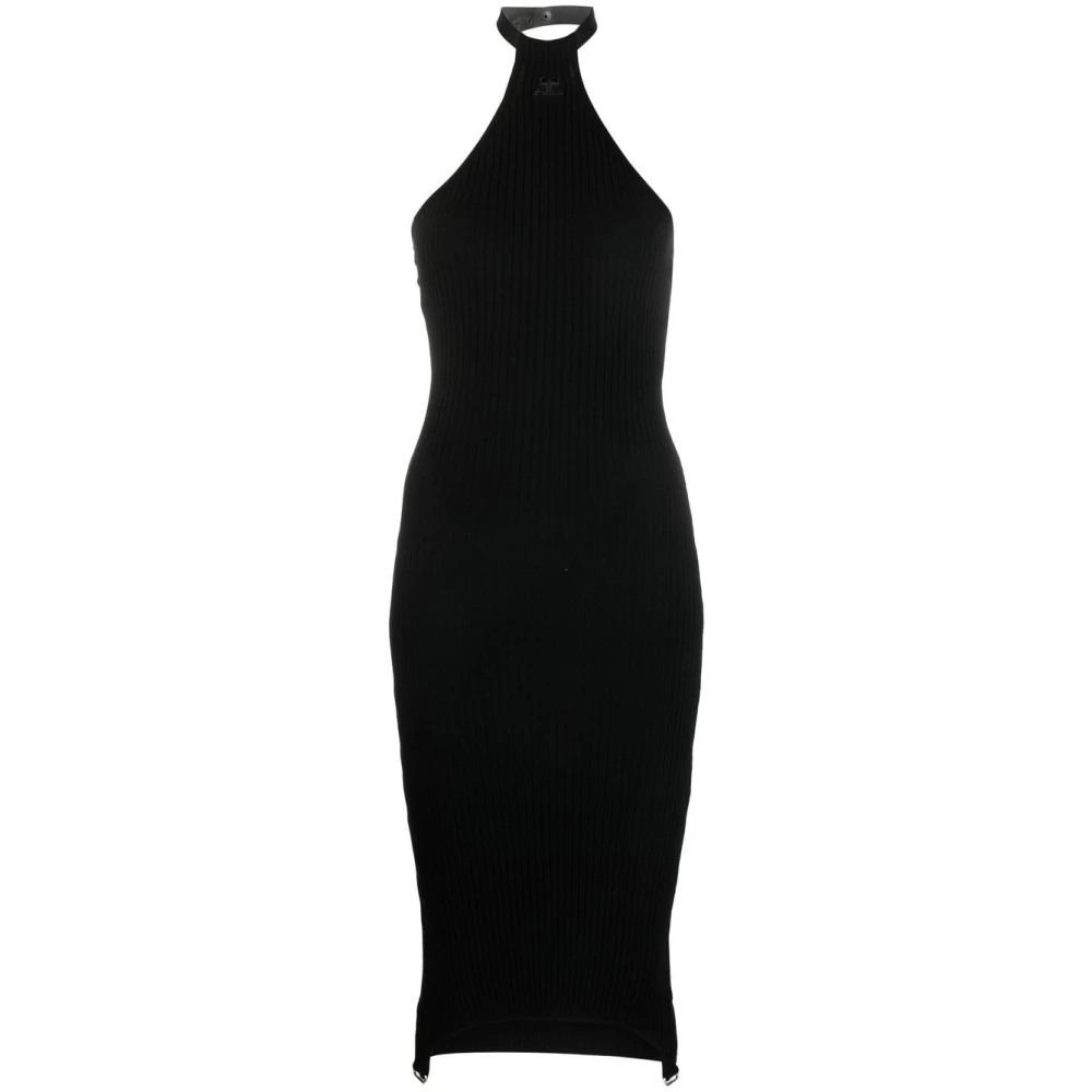 Courrèges Women's Black Knit Dress With Glitter Details - Knitted Dresses - L - Dresses