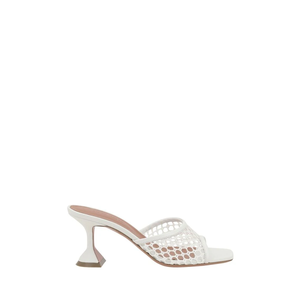 Amina Muaddi White Heeled Mules, Female, 8 Uk, Lupita Perforated Sandals