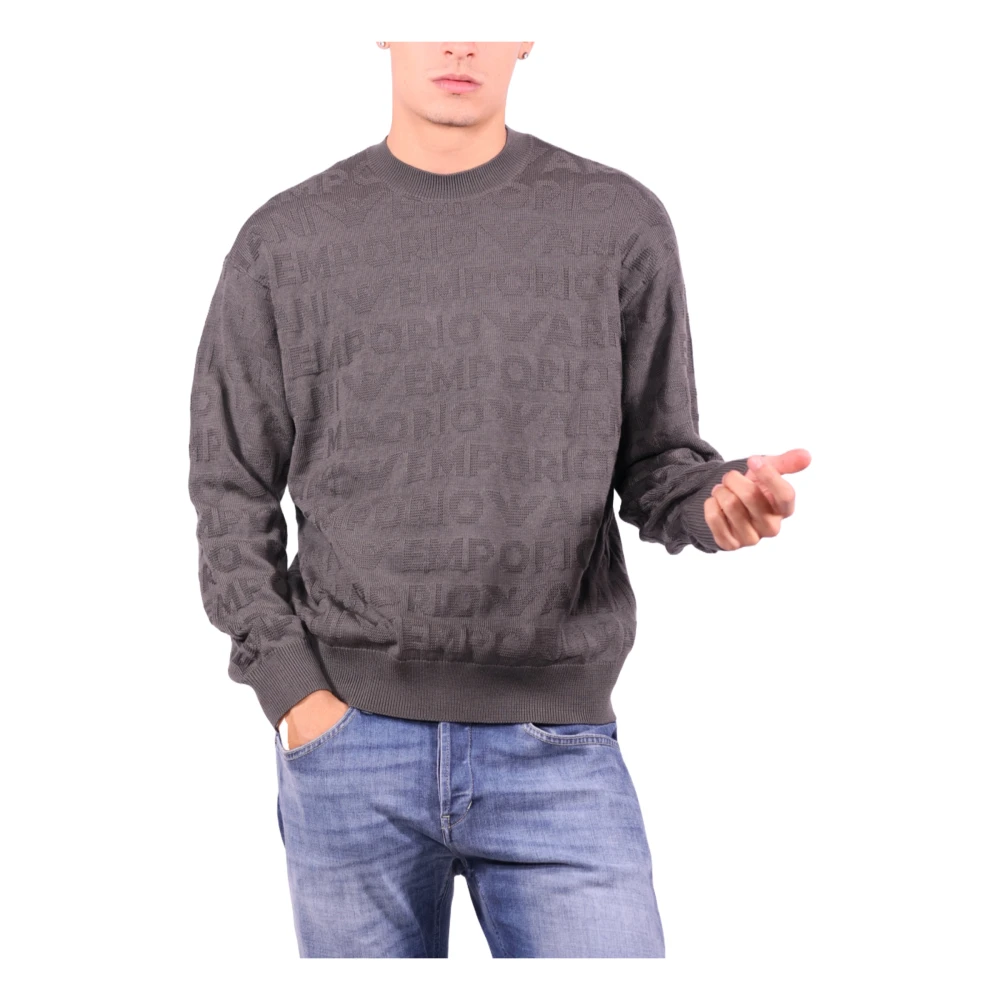 Armani Links-Stitch Wollen Trui met Logo Brown Heren