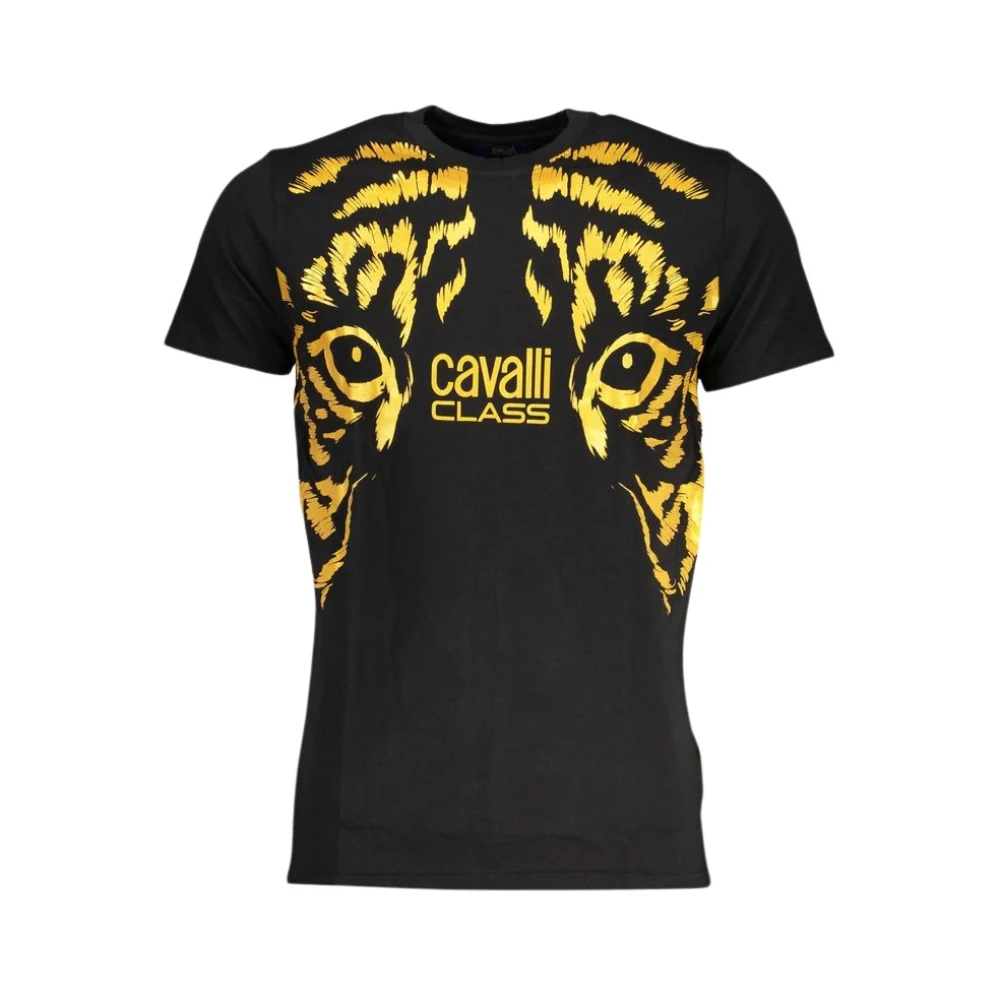 Cavalli Class Svart Bomull T-shirt med Tryck Logo Black, Herr