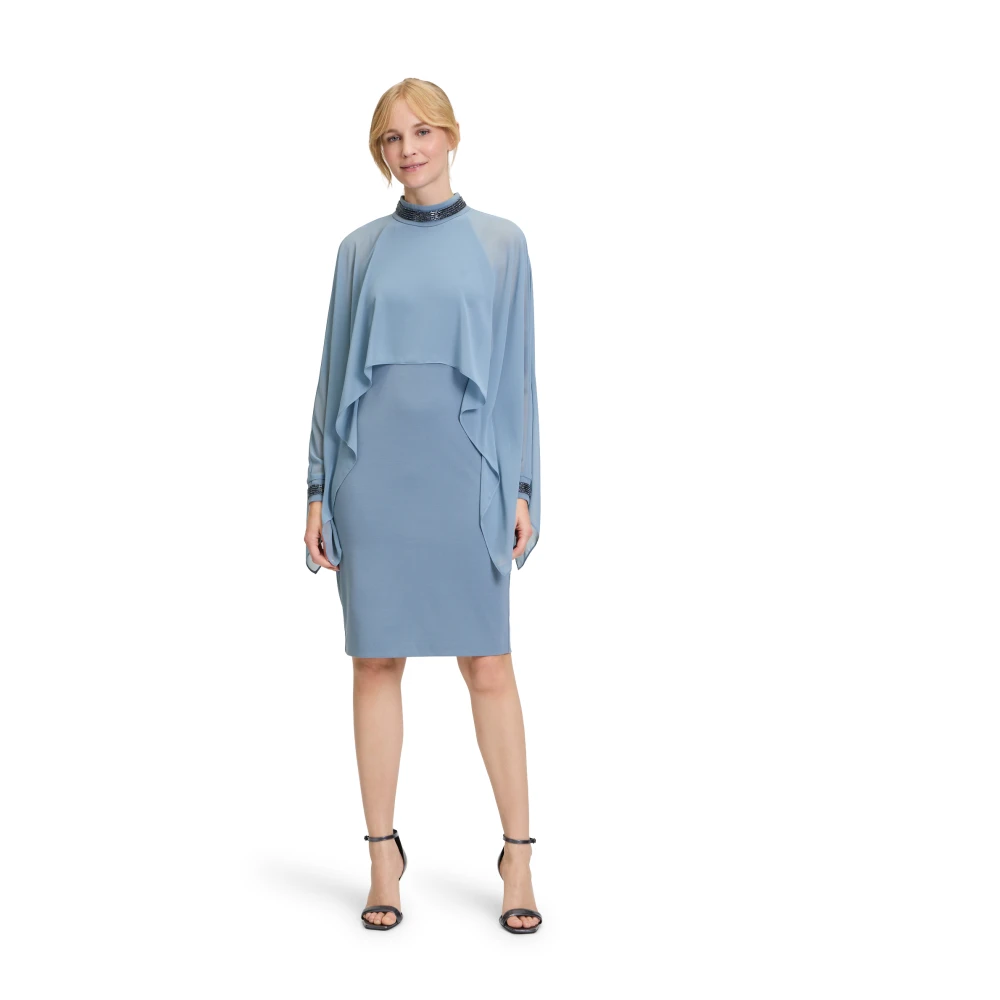 Vera Mont Elegante Cocktailjurk met Opstaande Kraag Blue Dames