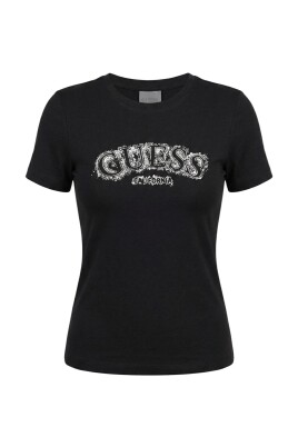 Guess Eco T-Shirt Donna A Maniche Corte Con Nodo - 100% Cotone, Girocollo, Regular Fit