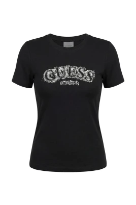 Tryckt T-shirt med korta ärmar och rund hals