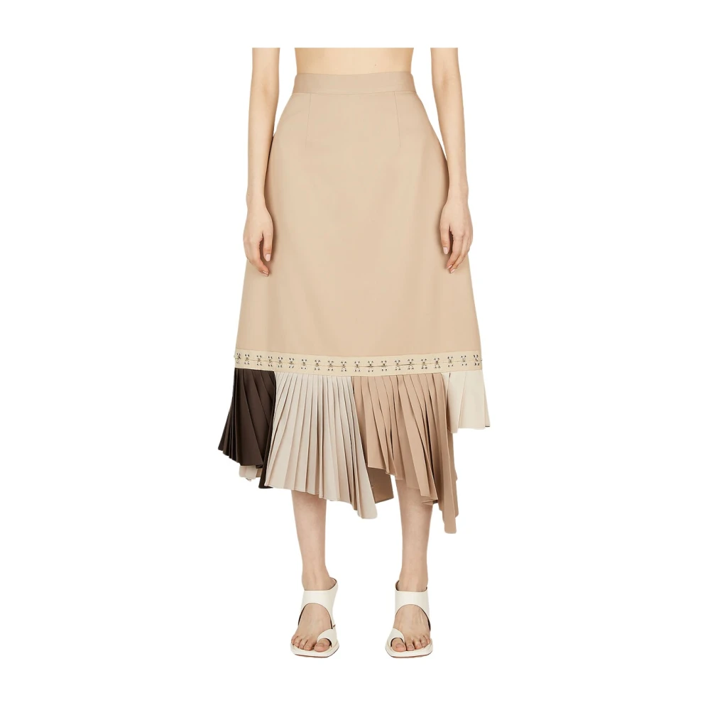Rokh Women's Beige Midi Skirts, 2XS, Hook And Eye Tape Pleat Skirt