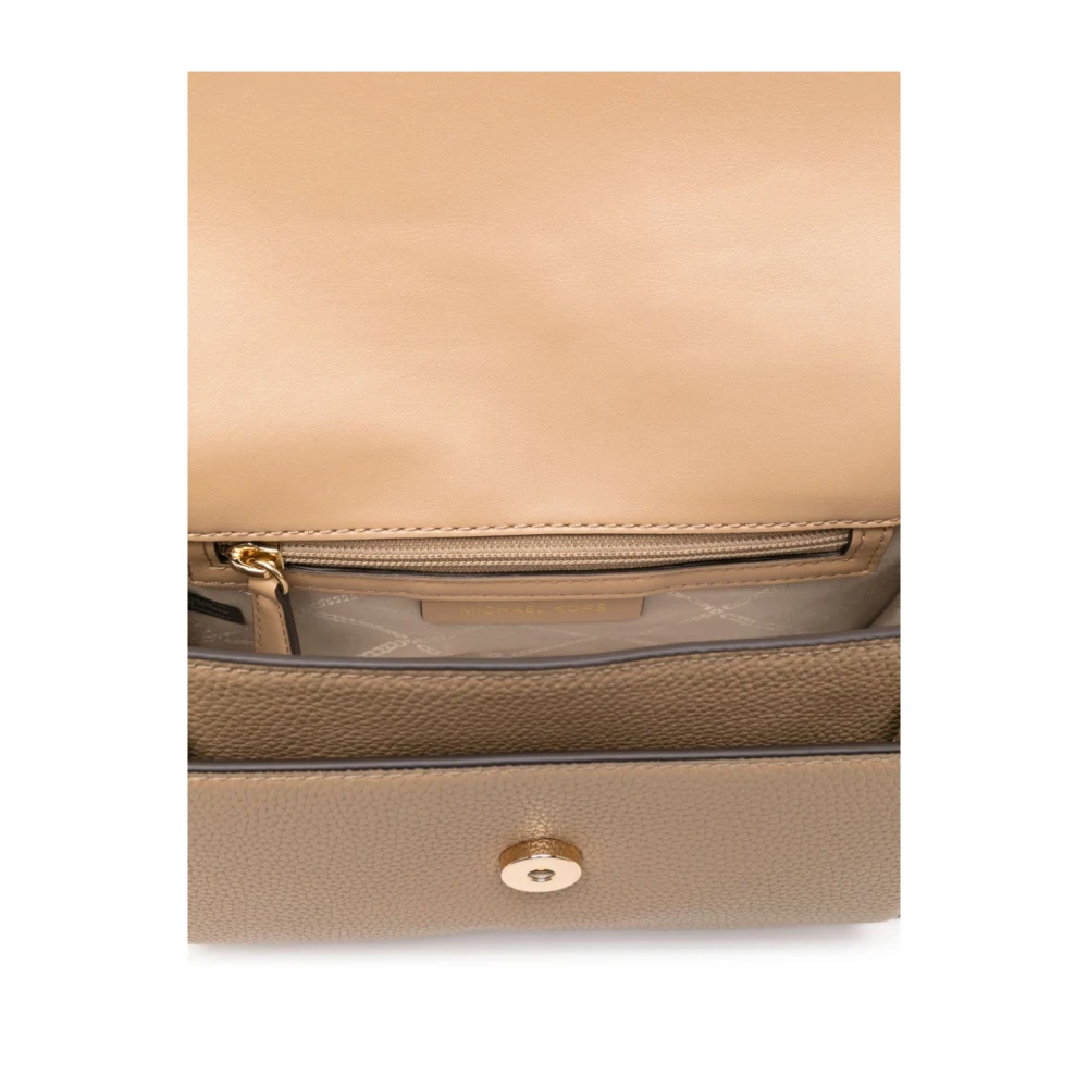 Michael Kors Beige Leren Schoudertas met Gouden Logo Brown Dames