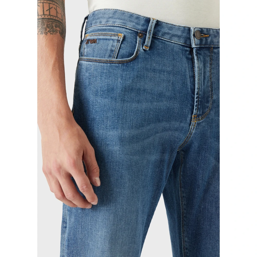 Emporio Armani Slim Stone Washed Jeans Blue Heren