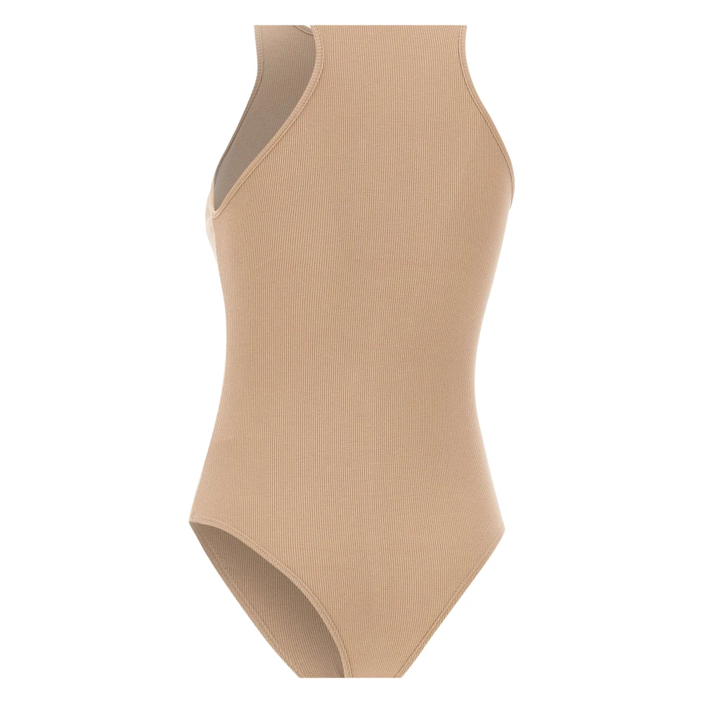 Andrea Adamo Beige Geribbeld Katoenen Bodysuit Beige Dames