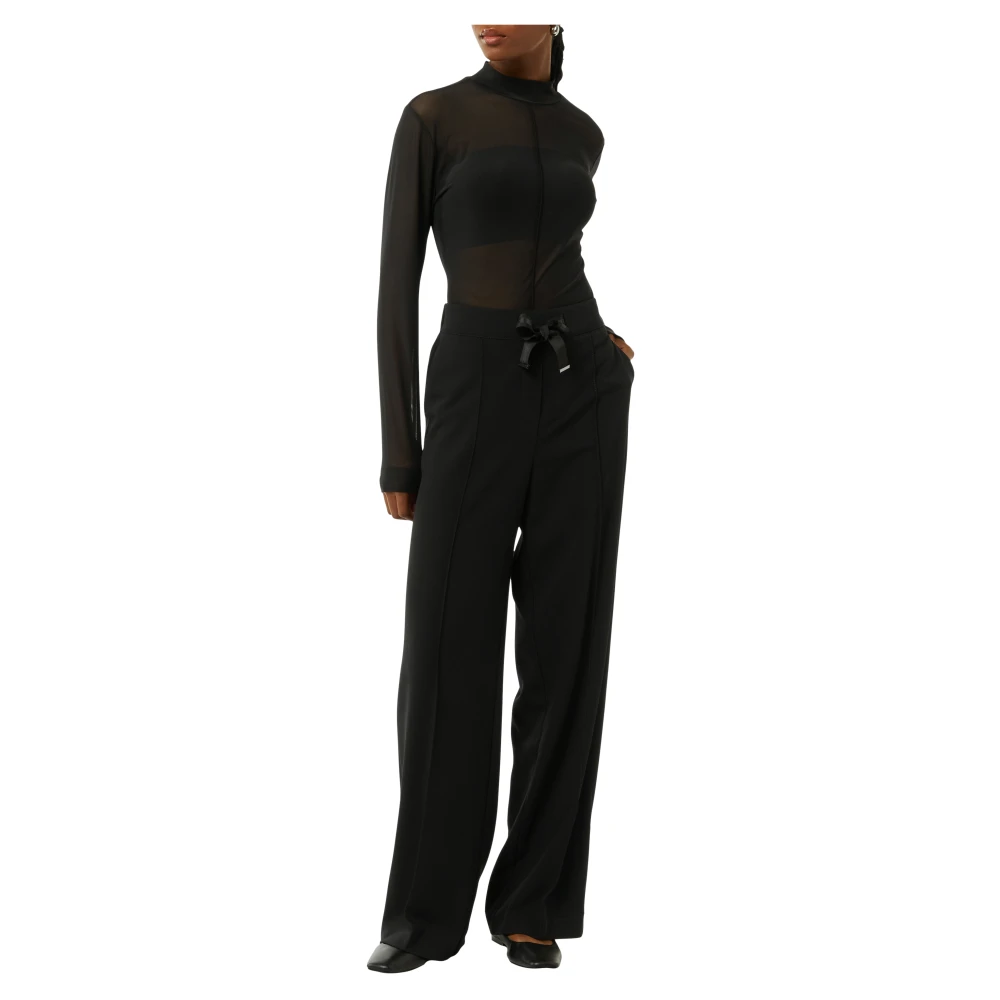 comma Elegante stoffen broek met strikceintuur Black Dames