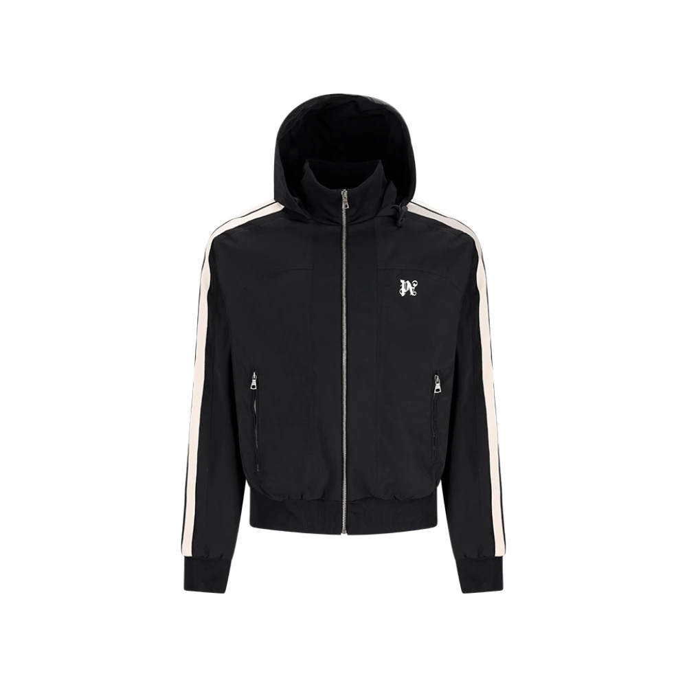 Palm Angels Men's Black Zip-Throughs, M, Nylon Windbreaker Zip-Through Sweatshirt