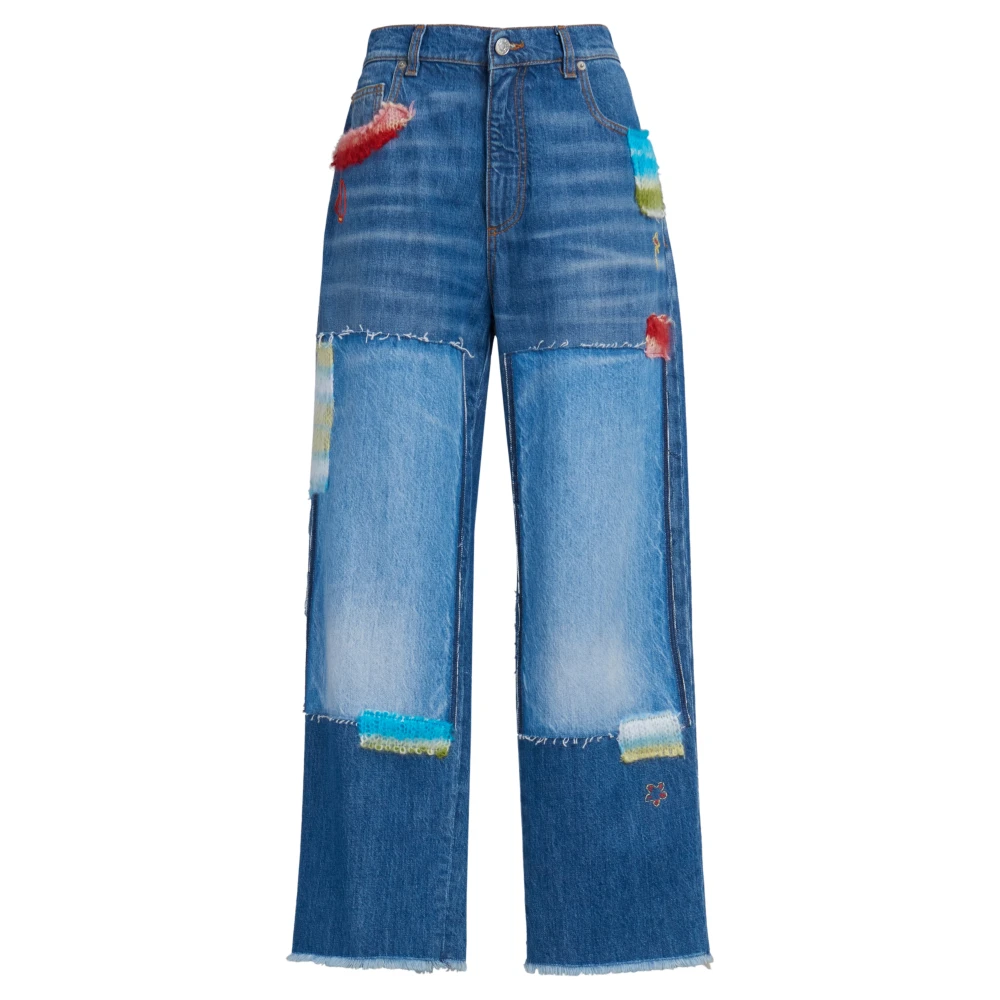 Marni denim jeans met mohair patches Blue Dames