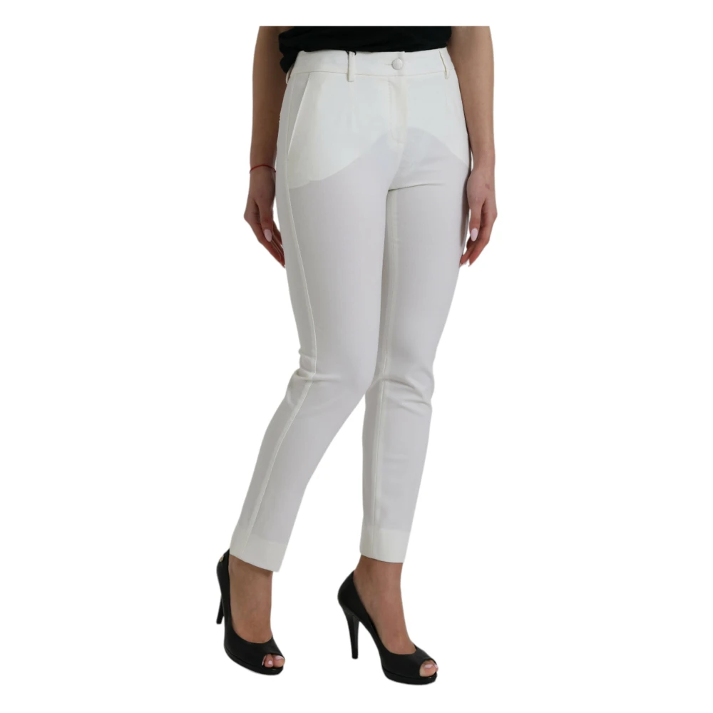 Dolce & Gabbana Luxe Witte Taps Toelopende Mid-Taille Broek White Dames