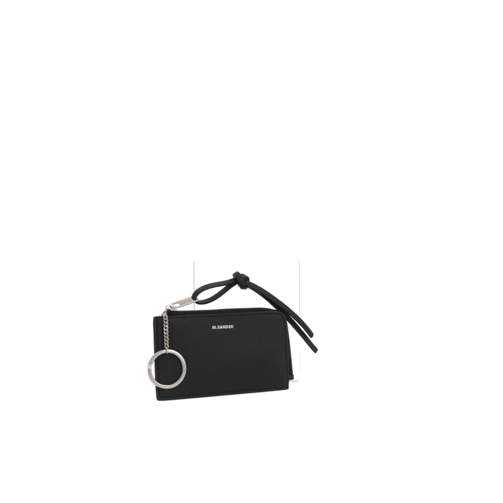 Jil Sander Zwarte leren sleutelhanger met zilveren hardware Black Heren
