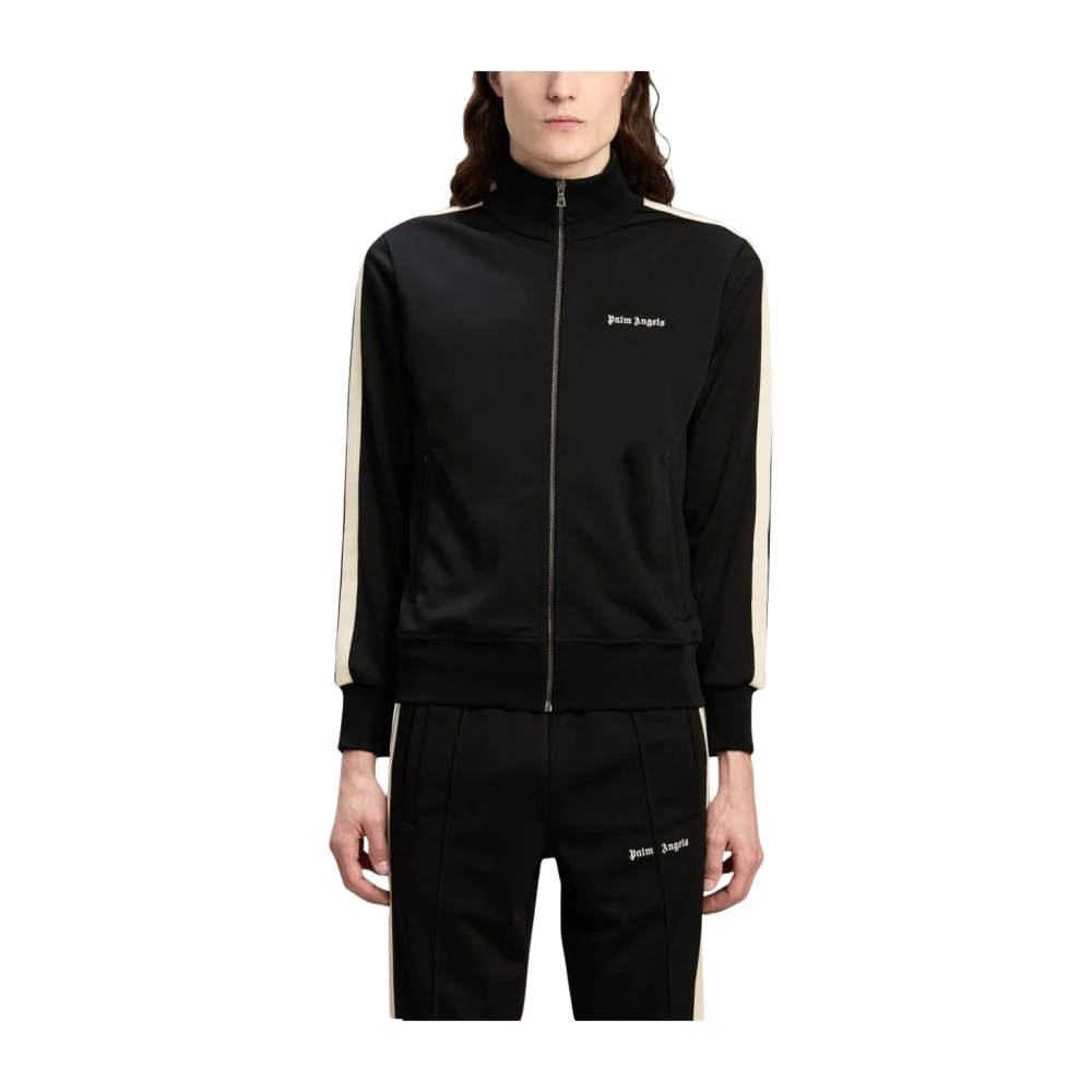 Palm Angels Herr Svart Sweatshirts & Hoodies M, Polyester, Och Vit Sweatshirt Med Stilren Design