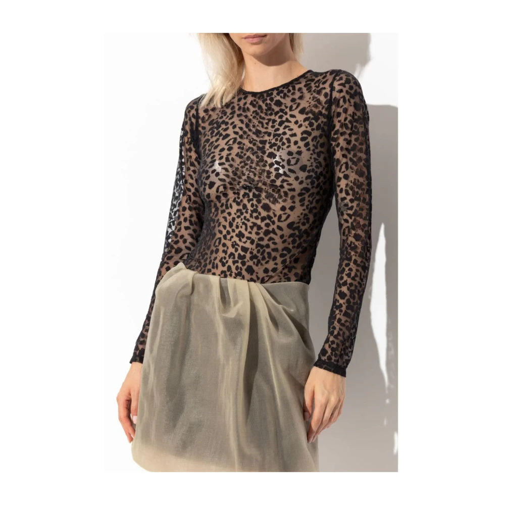 alexander mcqueen Leopard motief crew-neck top in zwart Black Dames