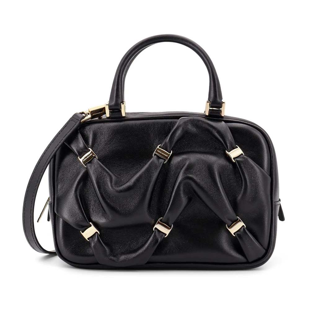 Salvatore Ferragamo Leren Handtas met Gedrapeerde Details Black Dames