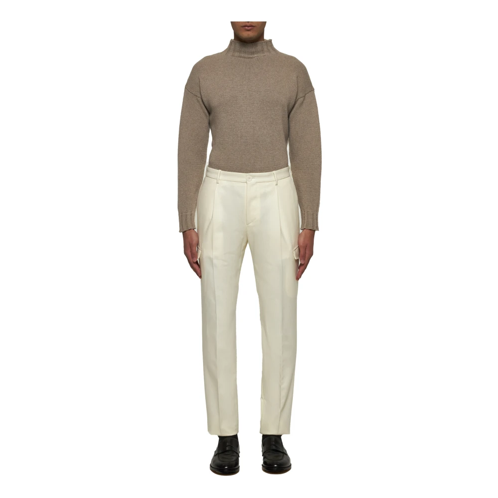 Tagliatore Ivoor Wollen Broek met Plooi Beige Heren