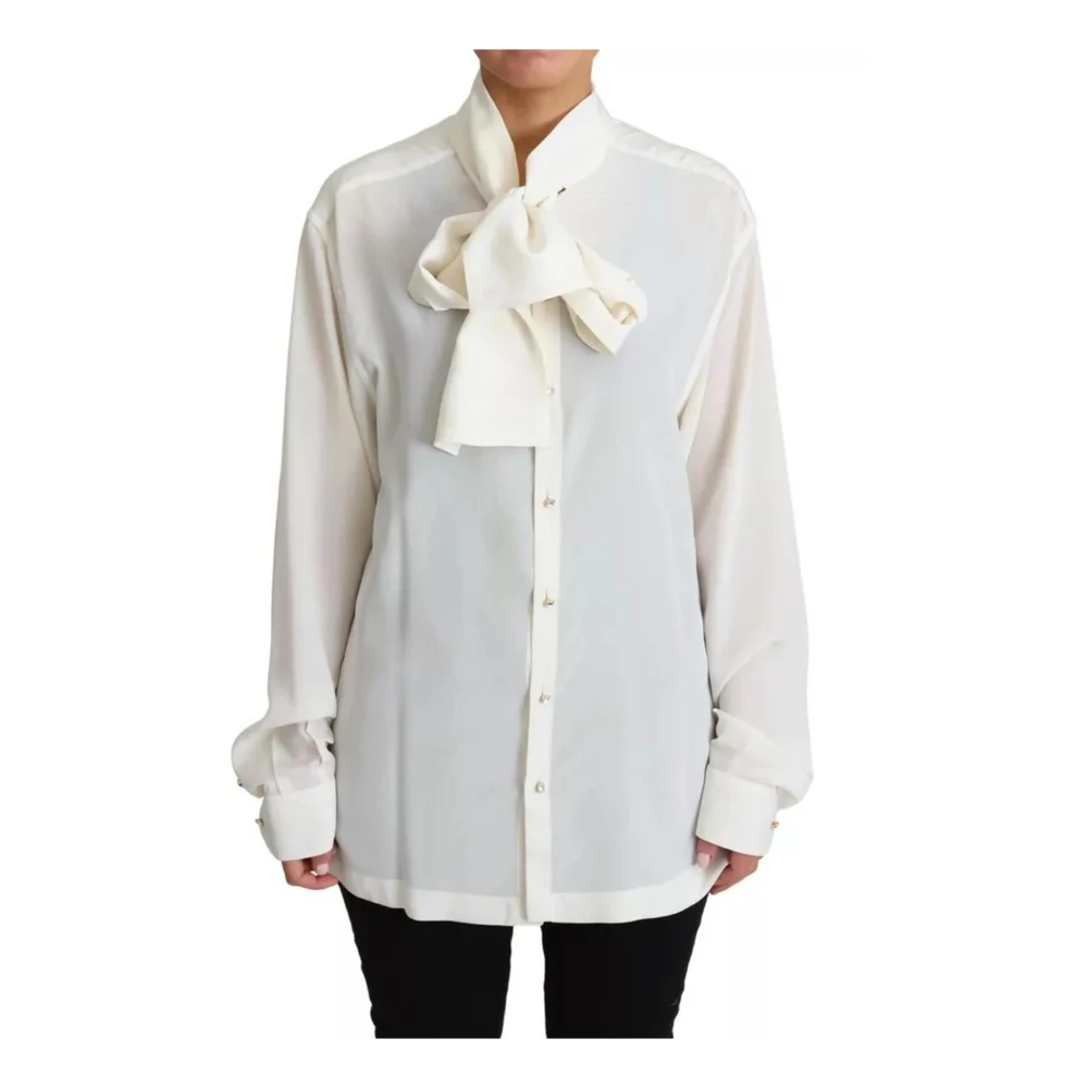 Dolce & Gabbana Witte Zijden Ascot Kraag Blouse White Dames