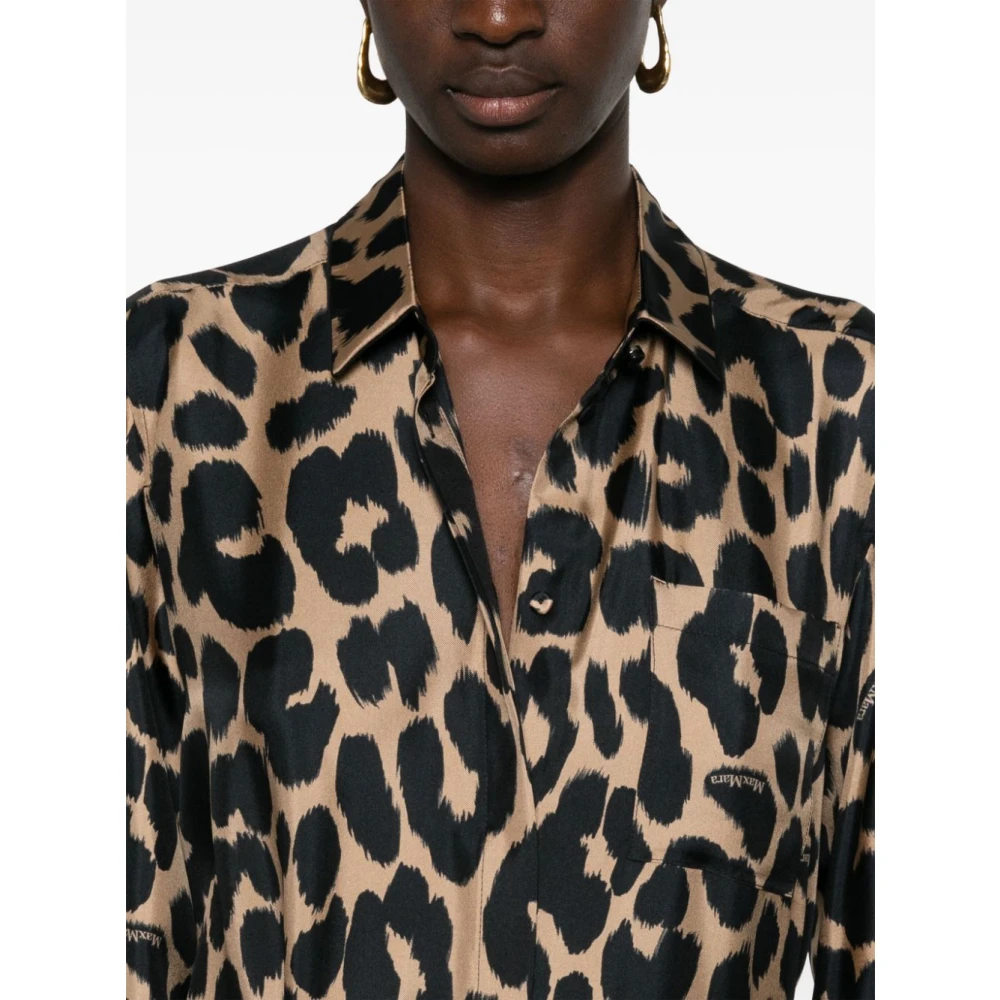Max Mara Luipaardprint Zijden Twill Overhemd Brown Dames