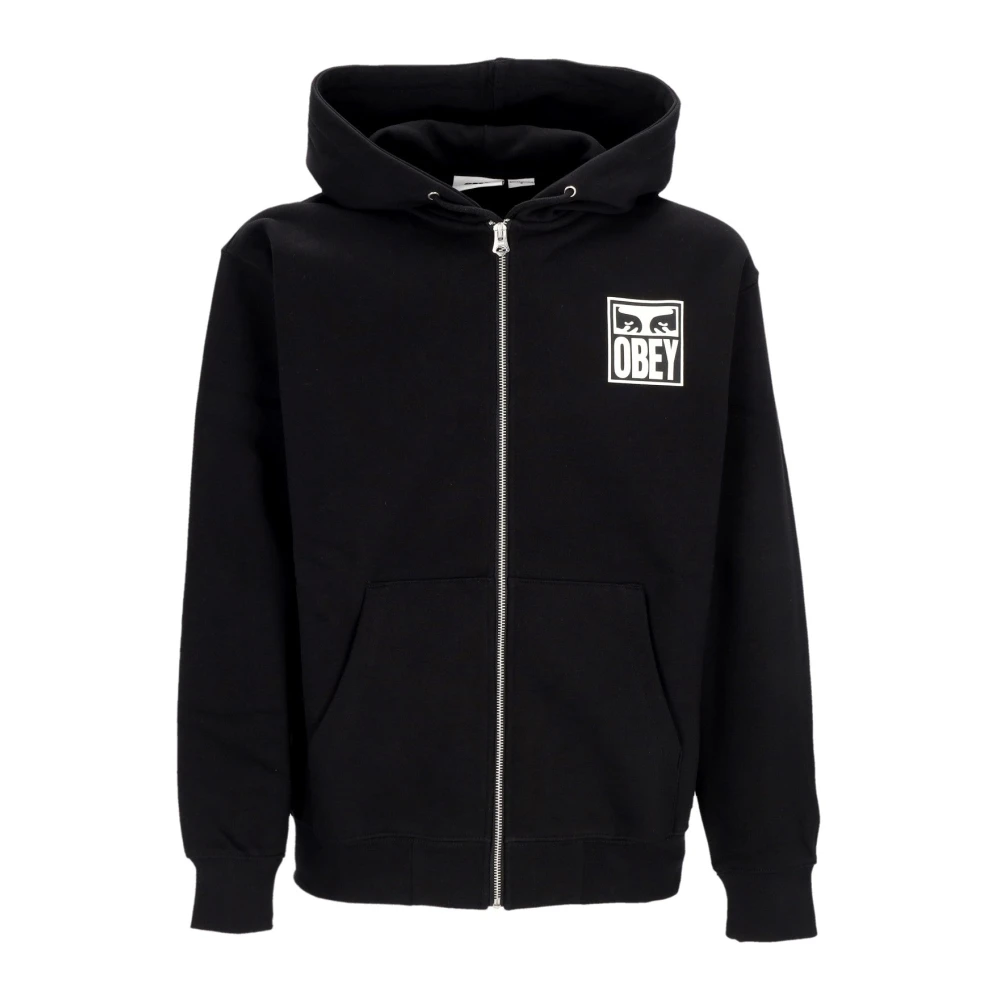 Obey Icoon Rits Fleece Zwarte Hoodie Black Heren