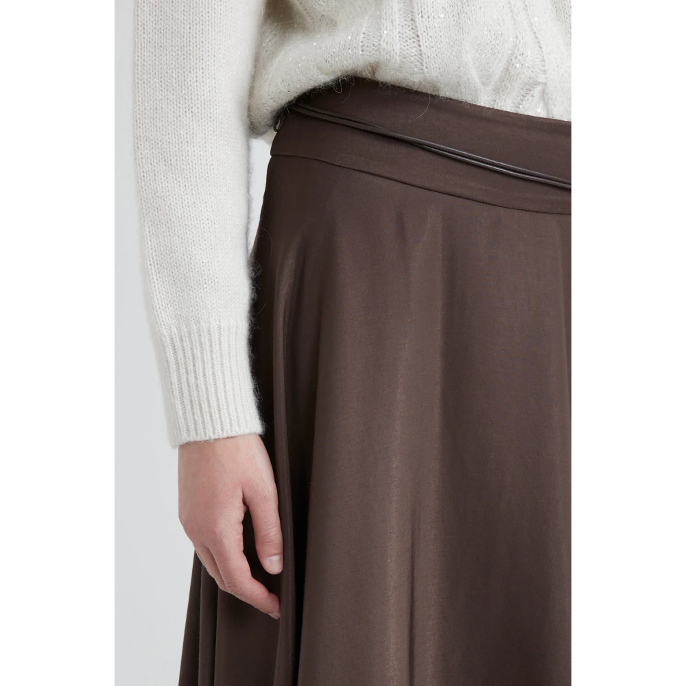 PESERICO Zachte viscose blend rok met riem Brown Dames
