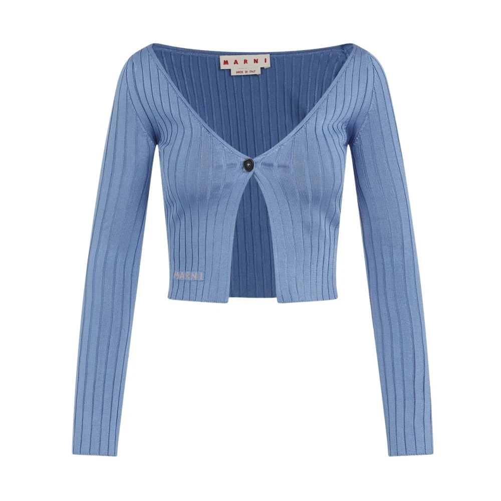Marni Blauwe Intarsia Logo Cardigan Sweater Blue Dames
