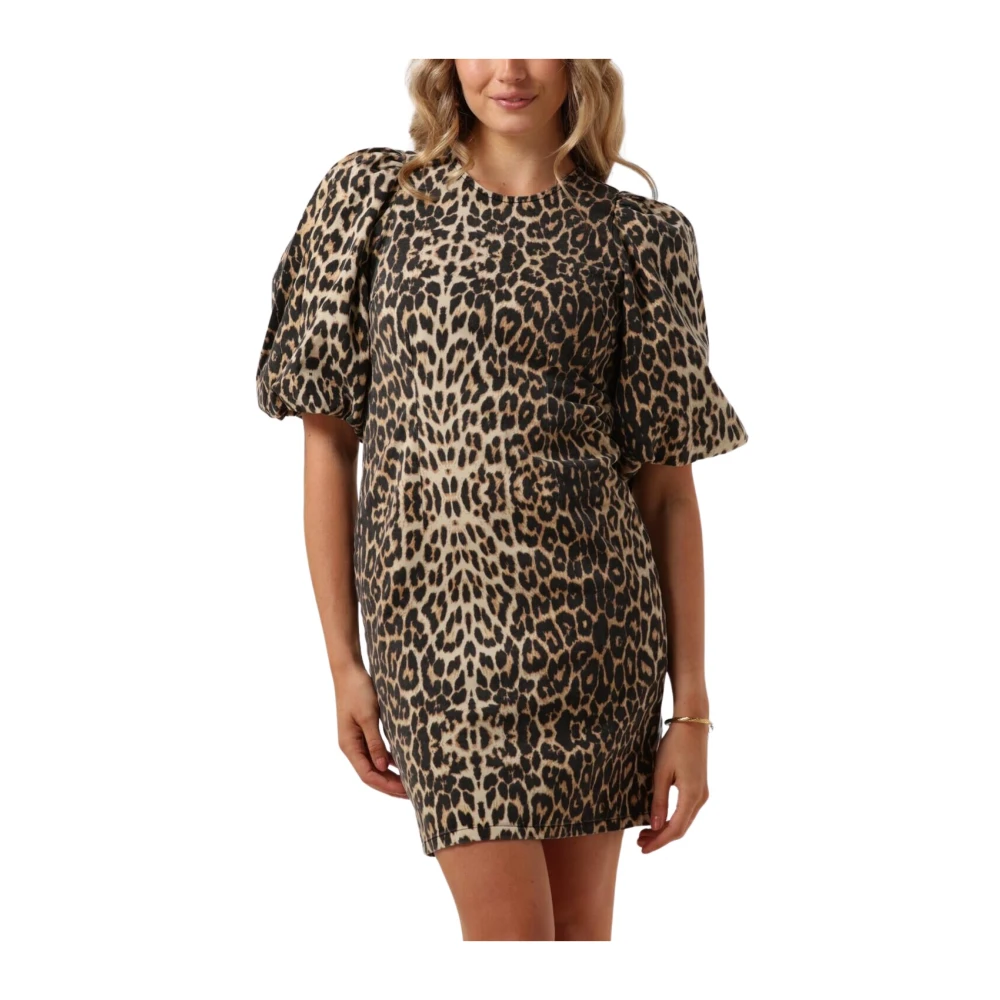 Co'Couture Khaki Luipaard Mini Puff Jurk Multicolor Dames